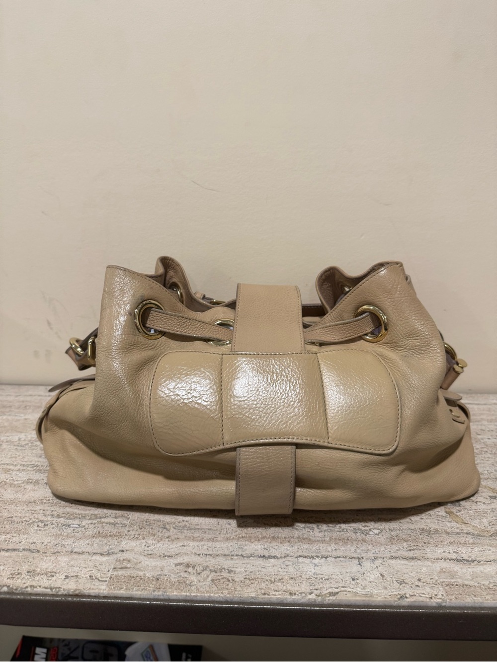 Jimmy Choo Beige Ramona Leather Shoulder Bag with Gold Hardware - Picture 6 of 16